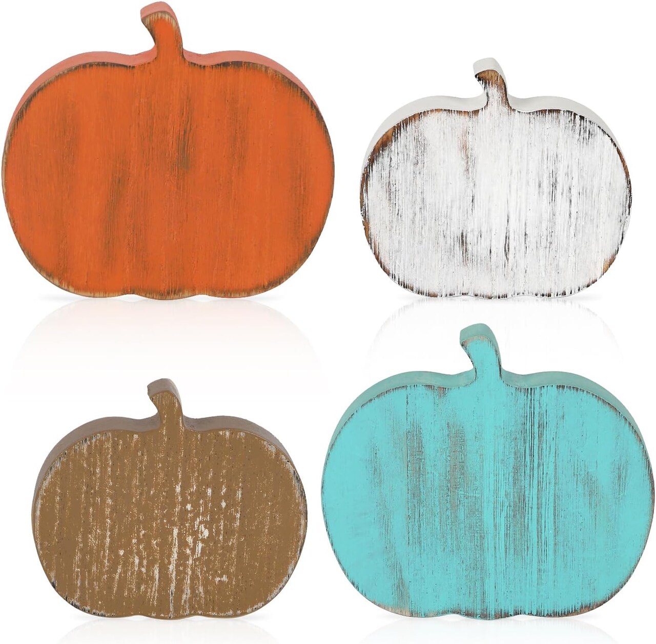 Wooden Fall Pumpkin Decorations for Home – 4PCS Rustic Farmhouse Thanksgiving Pumpkin Block Signs for Tiered Tray, Tabletop, Shelf, Office & Autumn Harvest Mantel Decor